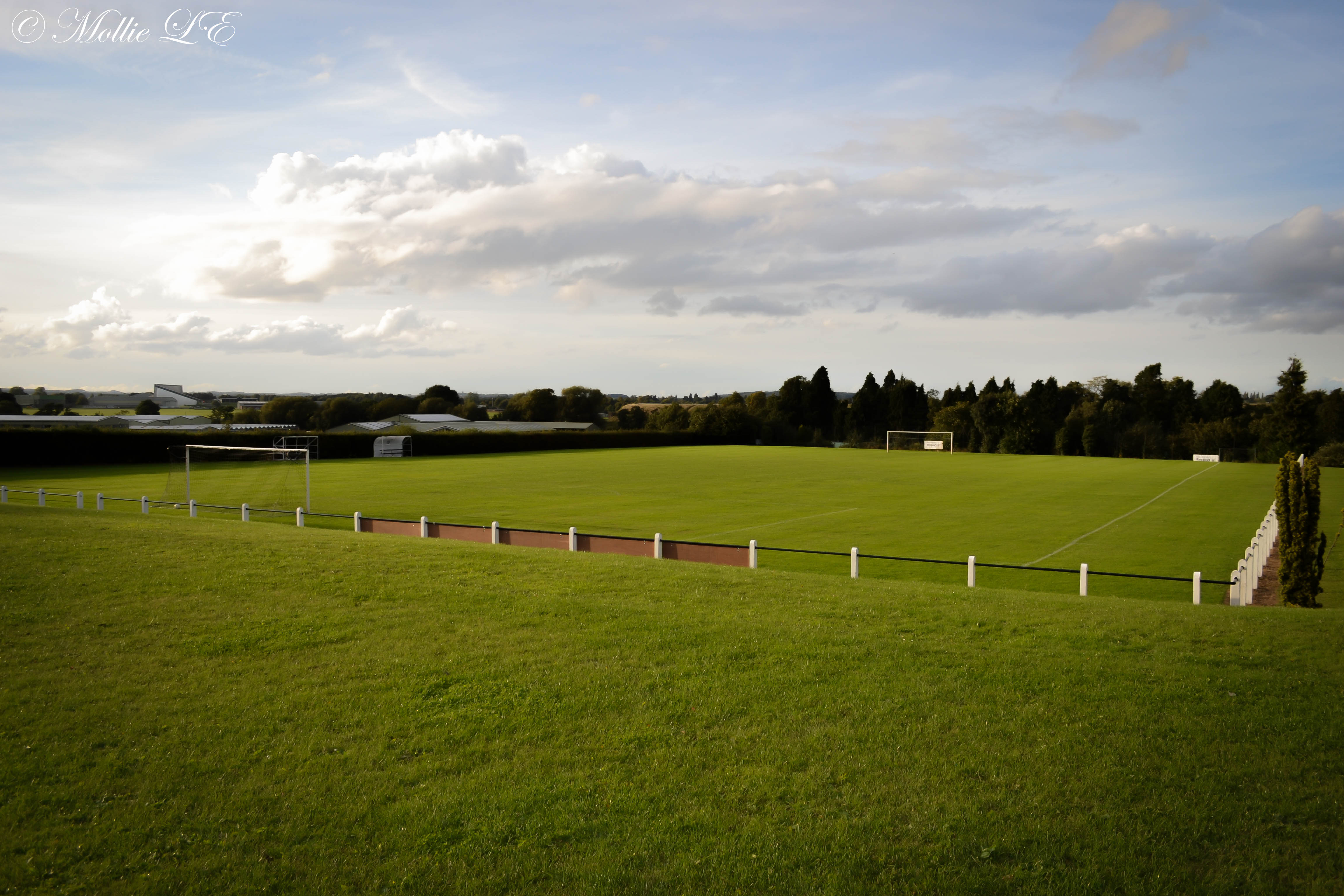 Football pitch and pavilion view